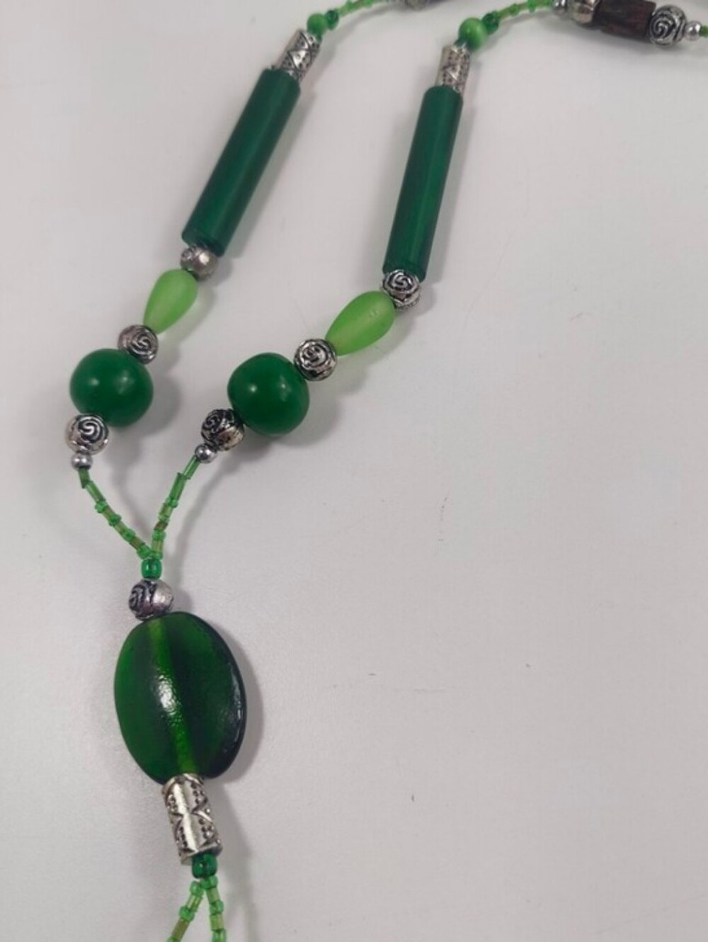 Boho Green Layered Necklace Bundle Jade Agate Jasper Glass Beads Artisan 3 Pc - Picture 16 of 16